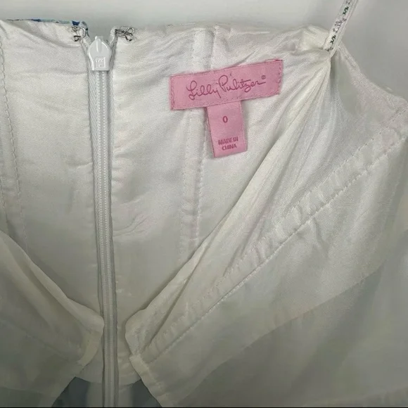 Lily Pulitzer Angelette Dress Size 0 Strapless Blue White Silk Butterfly Floral‎ - Picture 4 of 8